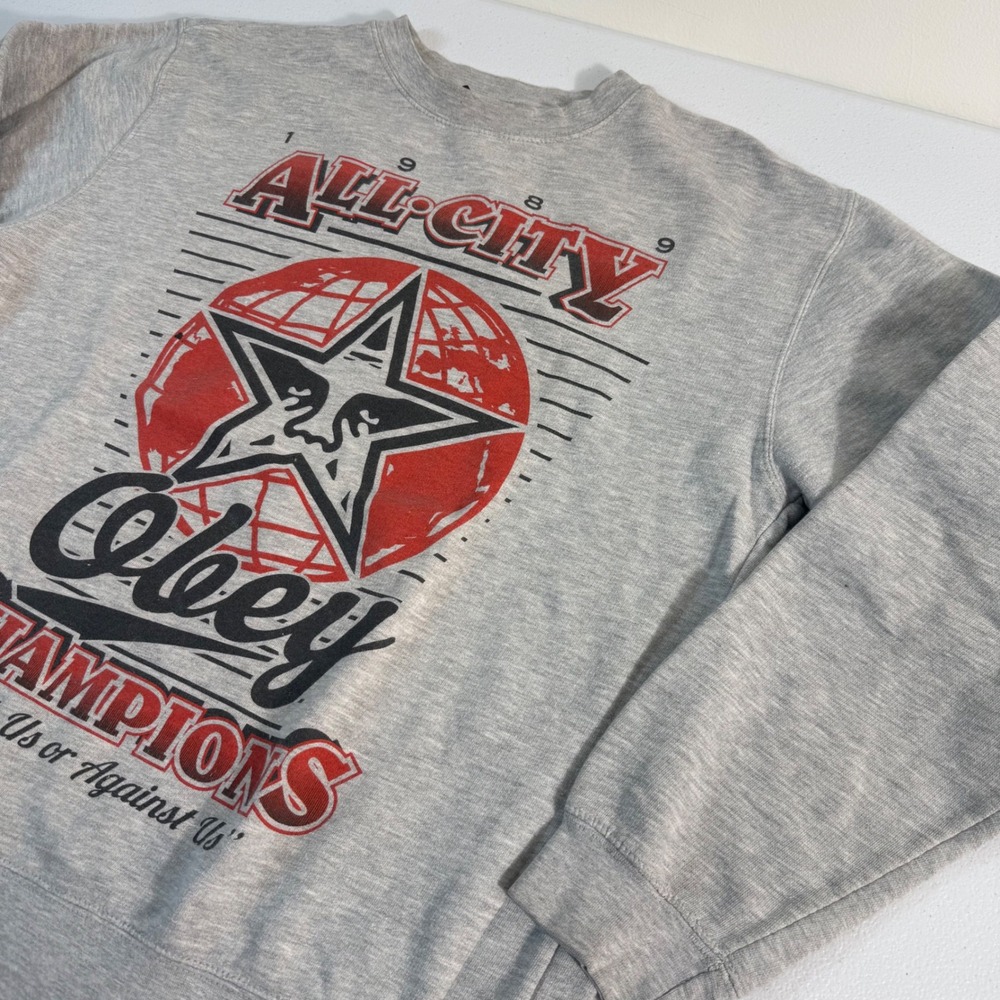 Obey All-City Champions Graphic Crewneck Sweatshirt Gray Mens Medium